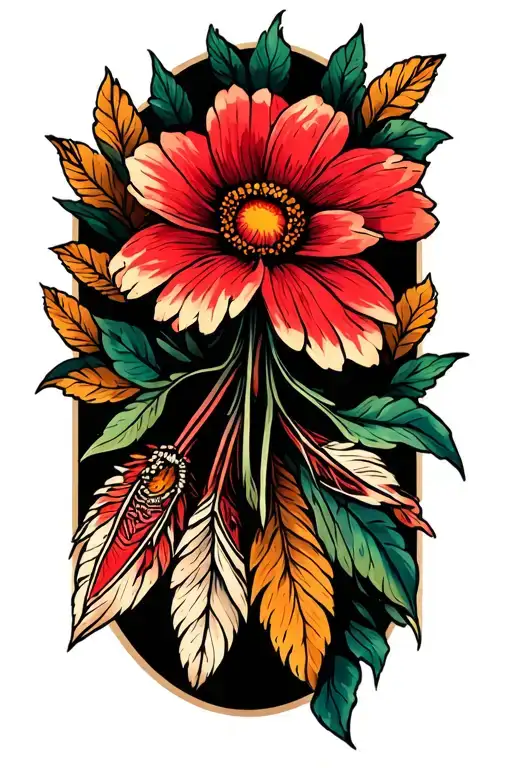 "Greer " Red Indian flower mixed tattoo design idea