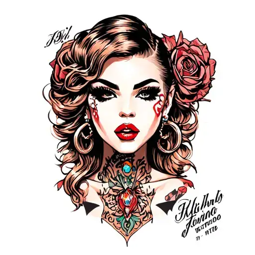 hot stripper pierced-nipples tattoo design idea