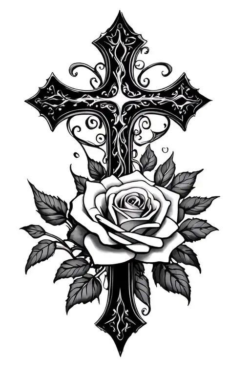 rose cross filagree tattoo design idea