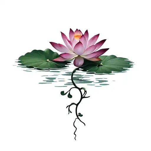 Lotus flower with vines and lily pad tattoo design idea