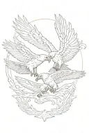 two eagles doing the trust eagle fall, soaring through the air, one is upside down holding the talons of the other eagle tattoo design idea