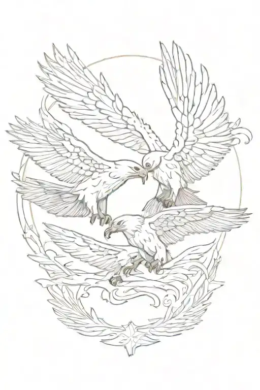 two eagles doing the trust eagle fall, soaring through the air, one is upside down holding the talons of the other eagle tattoo design idea