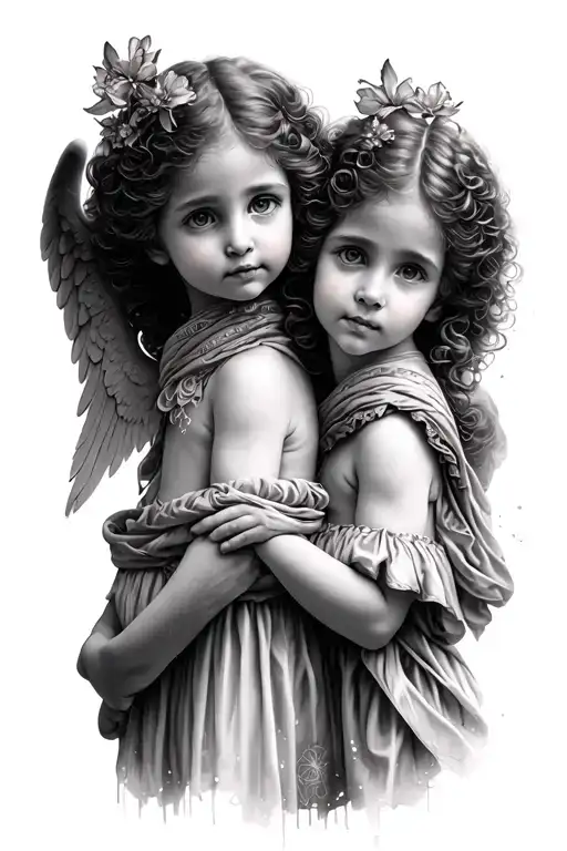 Little Angels with silk scarf tattoo design idea