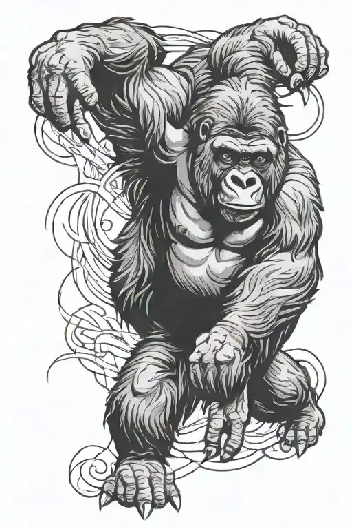 gorilla facing liftthrowing a spare over his head tattoo design idea