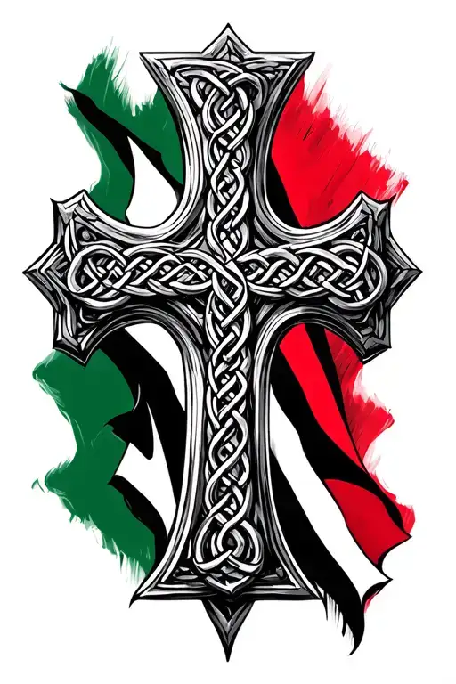 celtic cross with italian flag wrapped around it tattoo design idea