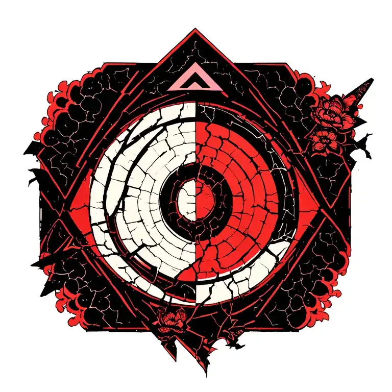 Top: an upward-pointing triangle Middle: incomplete circle Bottom: a cracked line (all of this in a symbol) tattoo design idea