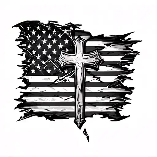 tattered American Flag and Cross tattoo design tattoo design idea