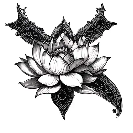 cross and lotus sagira tattoo design idea