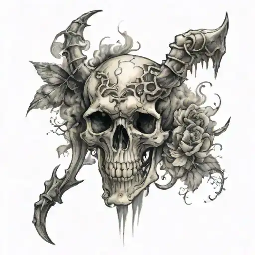 animal skeleton with smoke effect tattoo design idea