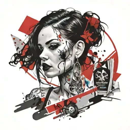 head of polish tattoo girl with black hair holding book gaged earrings tattoo design idea