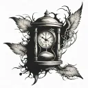 clock with cracks and hourglass tattoo design idea