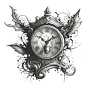 clock with cracks and hourglass tattoo design idea