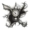 clock with cracks and hourglass tattoo design idea