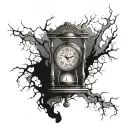clock with cracks and hourglass tattoo design idea