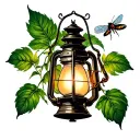 lantern with firefly insect tattoo design idea