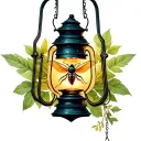 lantern with firefly insect tattoo design idea