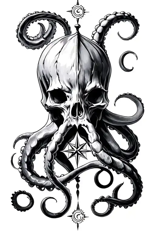 kraken sailor compass rose intertwined tattoo design idea