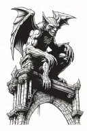 gargoyle perched on cathedral scene tattoo design idea
