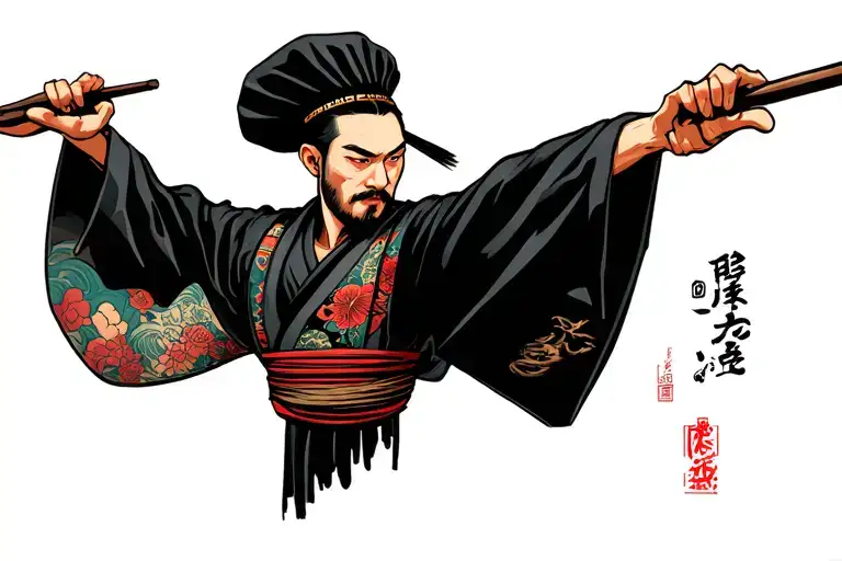 Sushi chef wearing samurai tattoo design idea