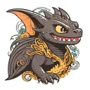 Toothless, from How To Train Your Dragon, but represented as a swirling smoke tattoo design idea