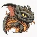 Toothless, from How To Train Your Dragon, but represented as a swirling smoke tattoo design idea