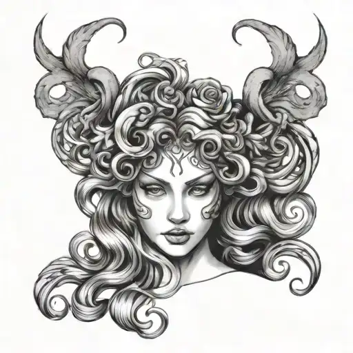 half persephone half medusa head looking forward  tattoo design idea
