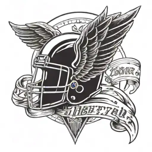 American football helmet with wings and a banner that says 'libertad' tattoo design idea