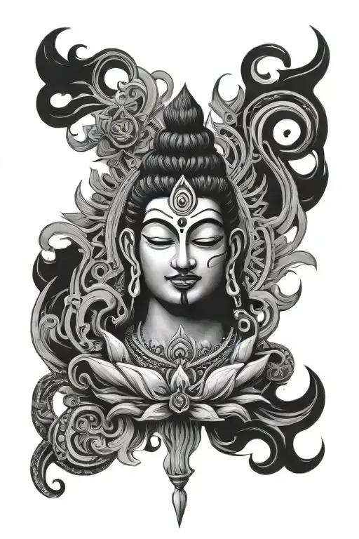 mahamratunjay mantra on trishul shiva tattoo design idea