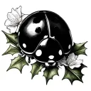 ladybug on a branch of holly and narcissist flower tattoo design idea