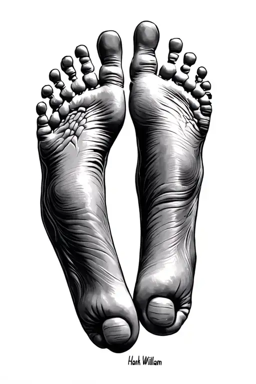 infant footprints walking with Hank William 2024 written tattoo design idea