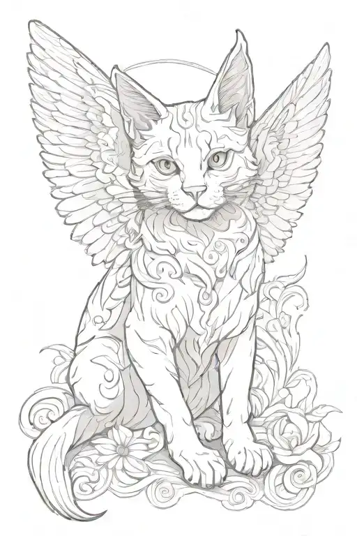 cat angel tattoo design idea