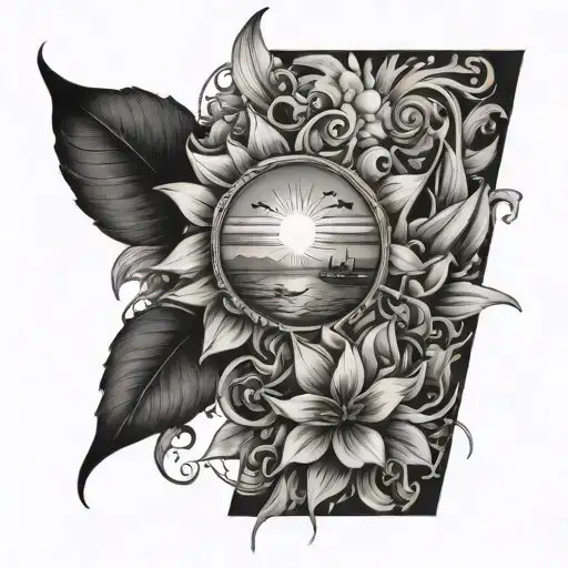 travel, flower, life, sun, sea tattoo design idea