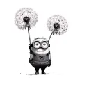minion holdin small dandelion flower tattoo design idea