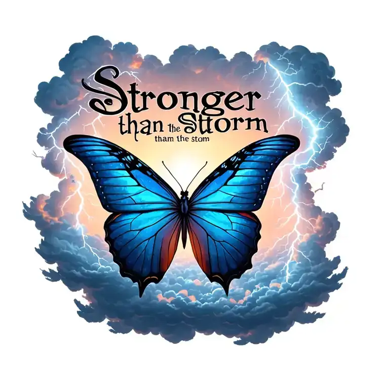 "Stronger than the storm" "Stronger than the storm" butterfly emerging from storm clouds forming the shape lightening tattoo design idea