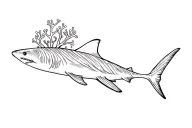 minimalist reef shark and a coral reef scene using just lines tattoo design idea