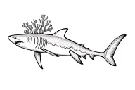 minimalist reef shark and a coral reef scene using just lines tattoo design idea