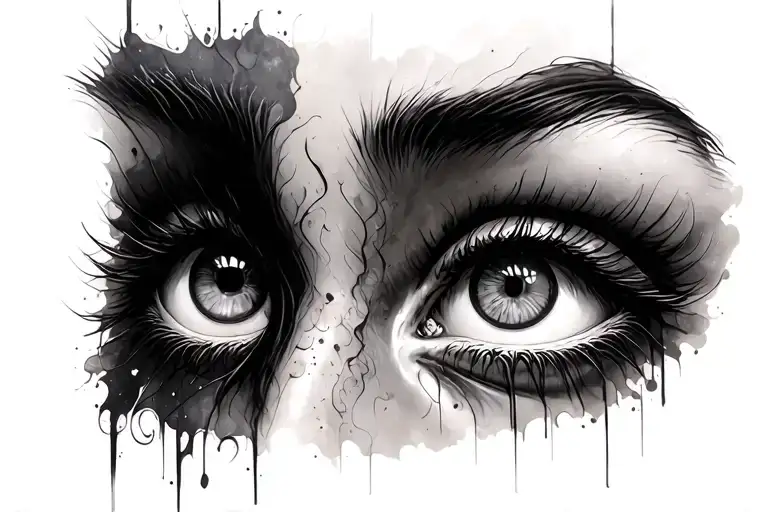 Many different terrible and beloved eyes, looking in different directions tattoo design idea