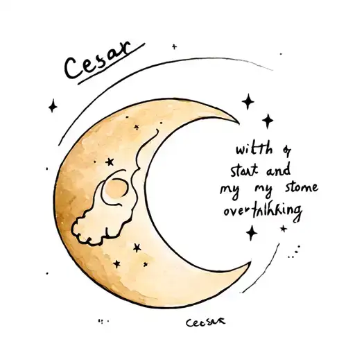 moon and start and some overthinking. with my name "Cesar" on it tattoo design idea