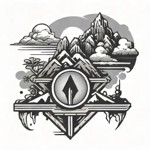 bipolar junction transistor icon and semicolon and mountain peak  tattoo design idea
