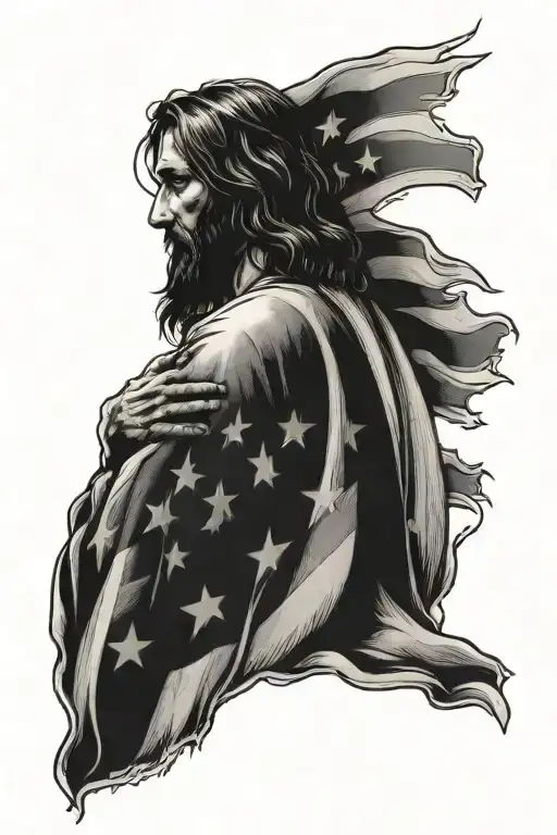American Flag and jesus praying tattoo design idea