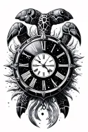 nautical clock, Aquarius constellation, sea turtle tattoo design idea