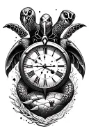 nautical clock, Aquarius constellation, sea turtle tattoo design idea
