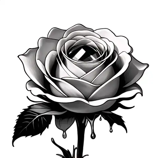 top down view of a large round gemstone sitting in the center of a rosebud with cream leaking out around the gemstone tattoo design idea