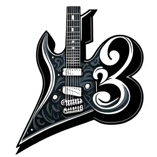 A guitar with the shape of the number 13 tattoo design idea