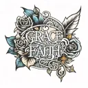 The words Grace Faith Joy and Hope linking together with f on faith being the r in grace and the top of the j being Link tattoo design idea