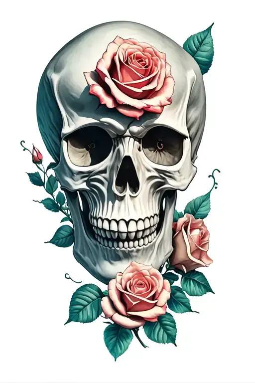 skull and roses growing tattoo design idea