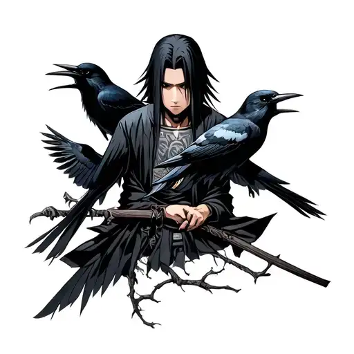 Itachi Uchiha with crows tattoo design idea