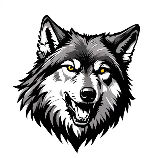wolf head vector illustration, very highly detailed tattoo design idea