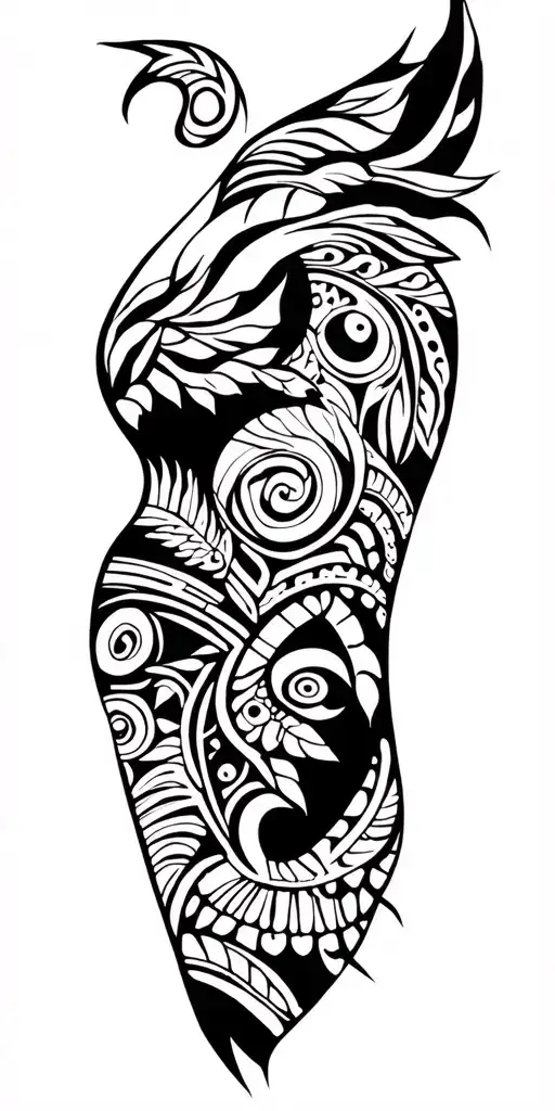 full sleeve africa big five, traditional tribal patterns tattoo design idea