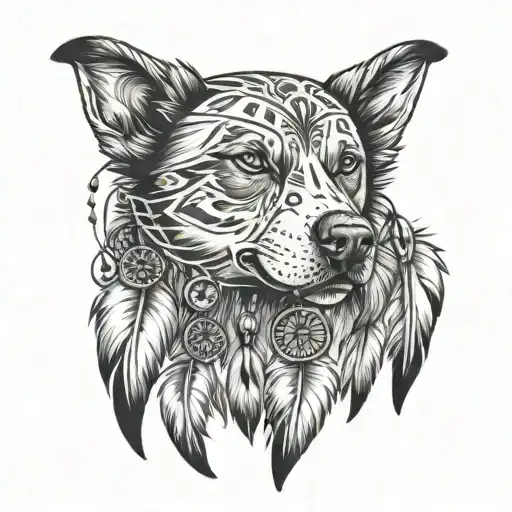 dream catcher dog paw with dog face in it tattoo design idea